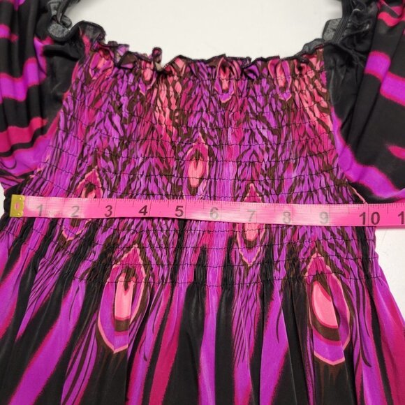 Long Sleeve Maxi Dress Peacok Motif Long Dress - One Size Fits Most- NEW ! - Picture 11 of 11